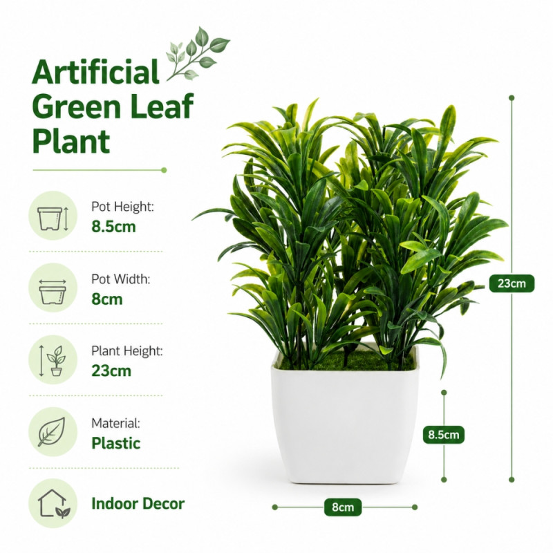 Professional Zvezvia Artificial Dracaena Tree – Green & White Planter (23cm)
