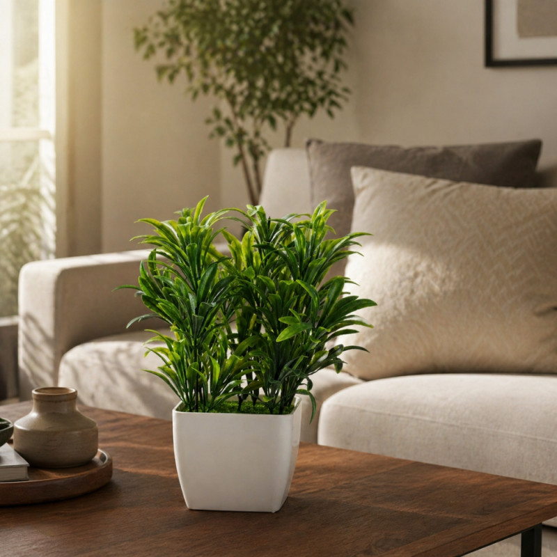 Professional Zvezvia Artificial Dracaena Tree – Green & White Planter (23cm)