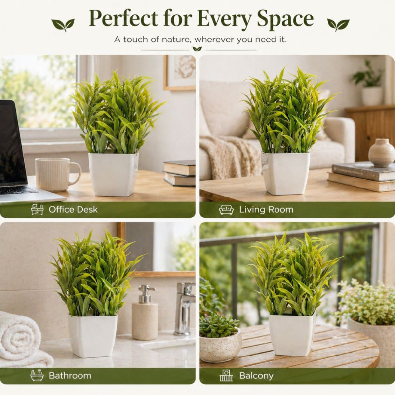 Professional Dekorly Green Artificial Plant – Lush Faux Greenery in White Pot (28cm)