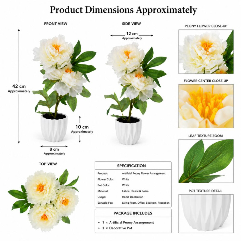 Quality Artificial Flower – White Yellow Green Premium Quality (42 x 8 cm)