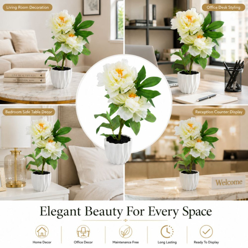 Quality Artificial Flower – White Yellow Green Premium Quality (42 x 8 cm)