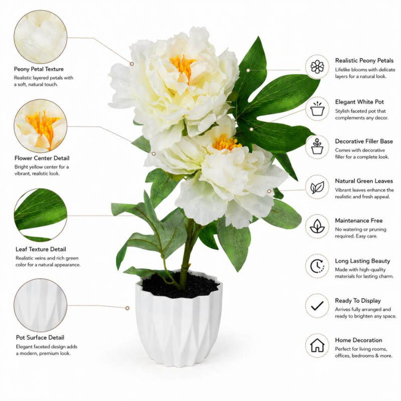Quality Artificial Flower – White Yellow Green Premium Quality (42 x 8 cm)