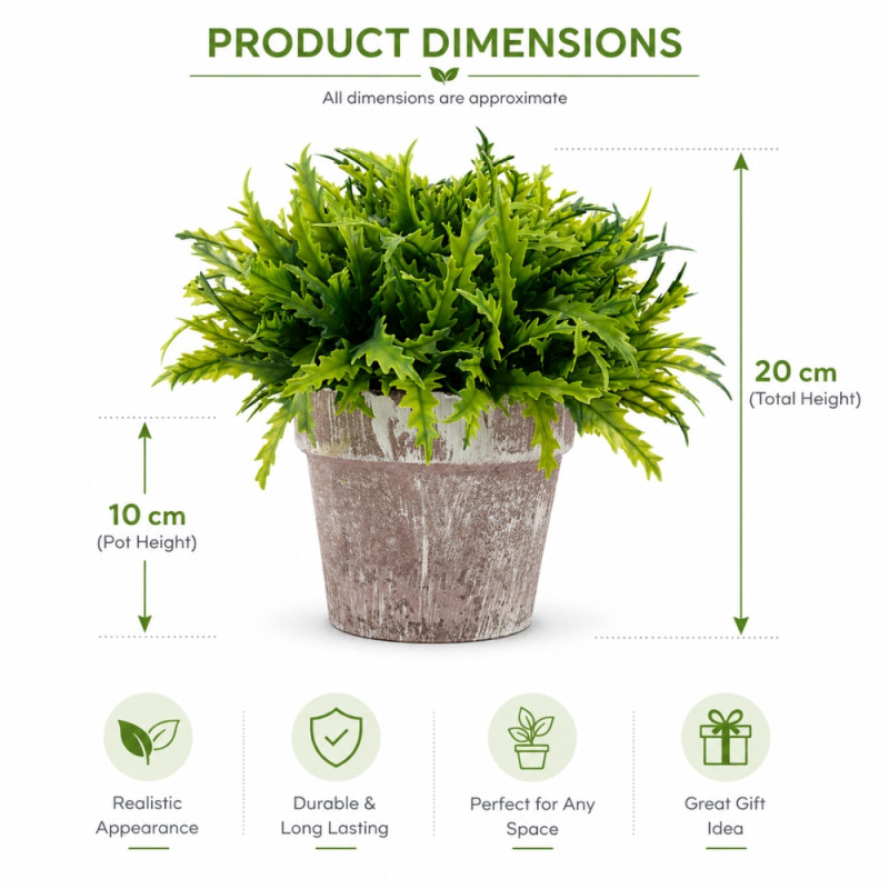 Professional Artificial Fern Plant – Nearly Natural Green &amp; Brown (20cm)