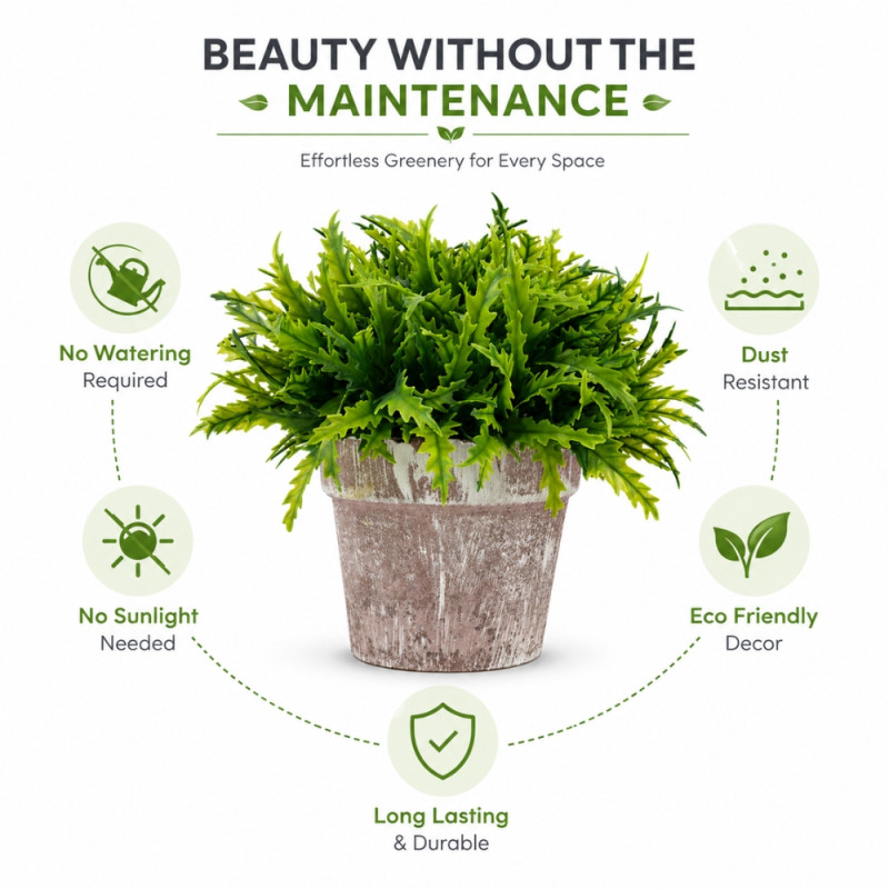 Professional Artificial Fern Plant – Nearly Natural Green &amp; Brown (20cm)
