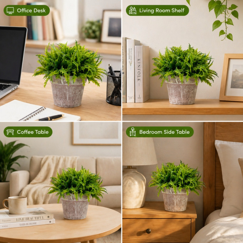 Professional Artificial Fern Plant – Nearly Natural Green &amp; Brown (20cm)