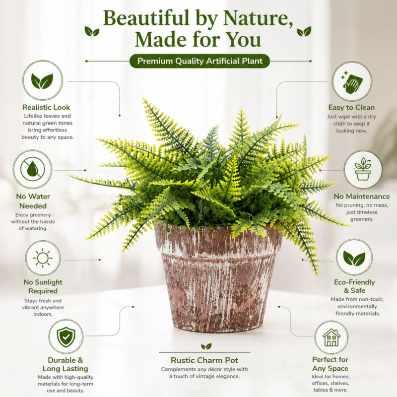 Professional Artificial Fern Potted Plant – Realistic Green Fronds in Distressed Terracotta Pot (20cm)