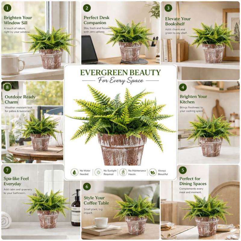 Professional Artificial Fern Potted Plant – Realistic Green Fronds in Distressed Terracotta Pot (20cm)