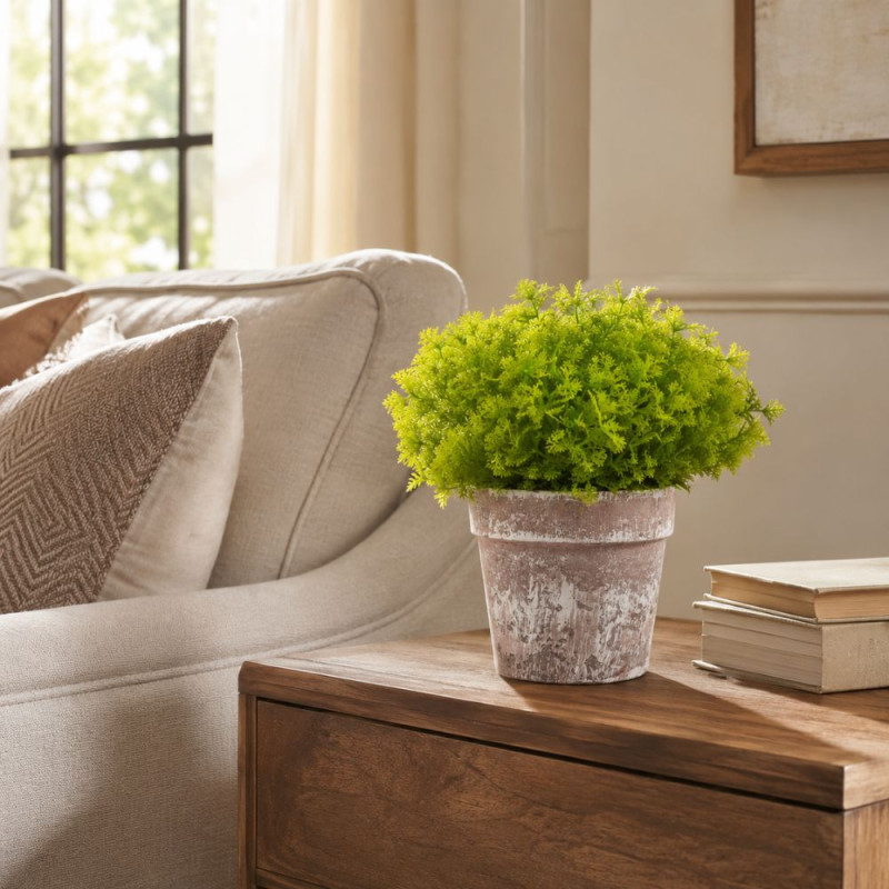 Graceful Glow Artificial Fern Leaf Planter Designed for Home Décor &amp; Event Styling – Light Green (H-22, W-8 CM)