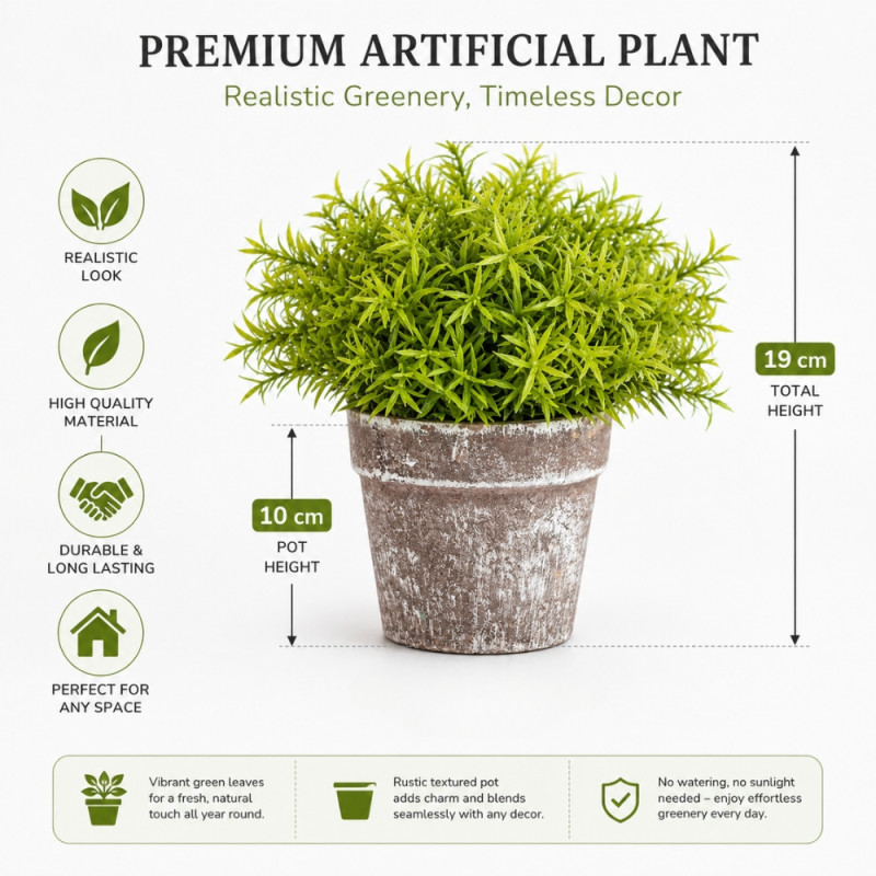 Professional Artificial Potted Foliage – Light Green in Rustic Brown Pot (19cm)