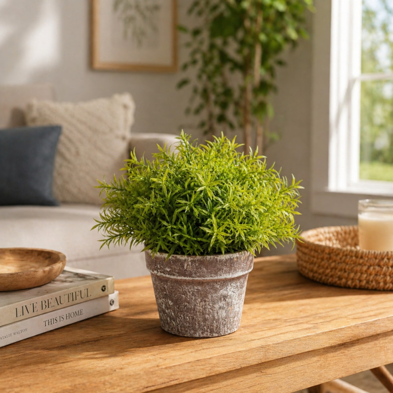 Professional Artificial Potted Foliage – Light Green in Rustic Brown Pot (19cm)