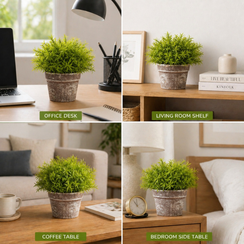 Professional Artificial Potted Foliage – Light Green in Rustic Brown Pot (19cm)