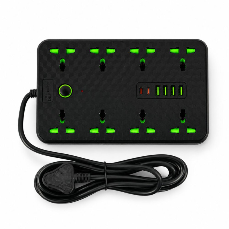 Noir Finish Power Strip Designed for Convenient Power &amp; Connectivity – Black (H-22, W-13.5 CM)