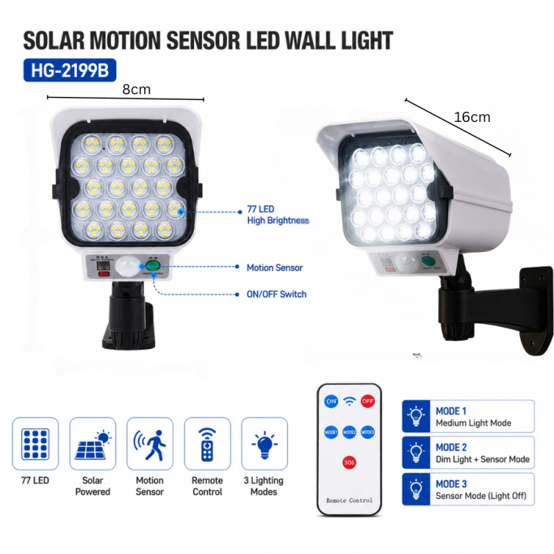 Solar-Powered LED Security Wall Light – Camera-Style Design – White (16cm)
