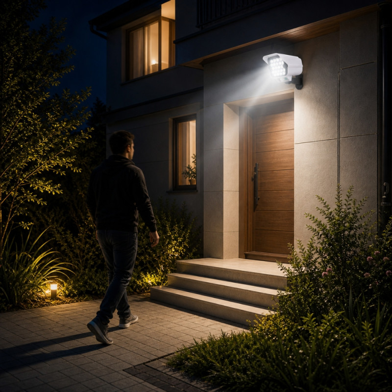 Solar-Powered LED Security Wall Light – Camera-Style Design – White (16cm)
