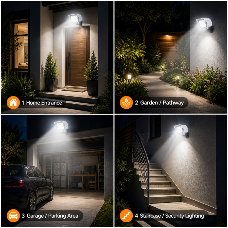 Solar-Powered LED Security Wall Light – Camera-Style Design – White (16cm)