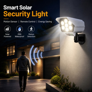 Solar-Powered LED Security Light – Dummy Camera Design – White (18cm)