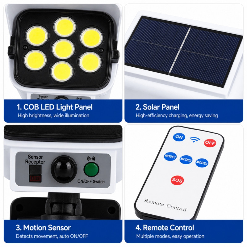 Solar-Powered LED Security Light – Dummy Camera Design – White (18cm)