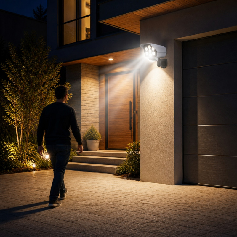 Solar-Powered LED Security Light – Dummy Camera Design – White (18cm)