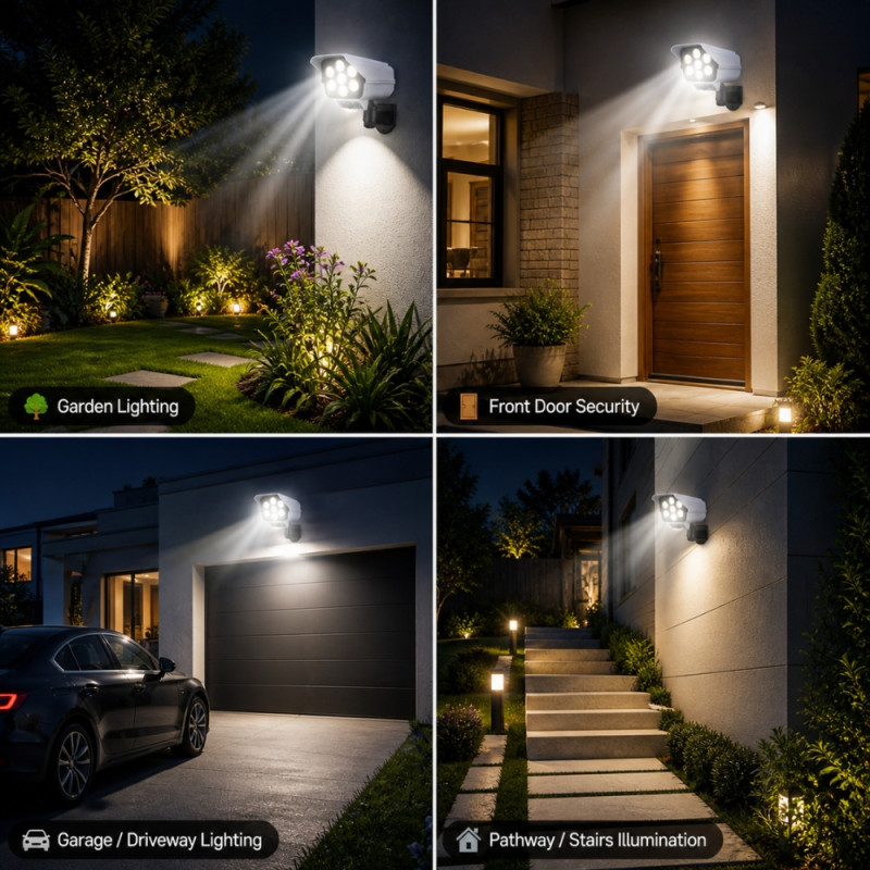 Solar-Powered LED Security Light – Dummy Camera Design – White (18cm)