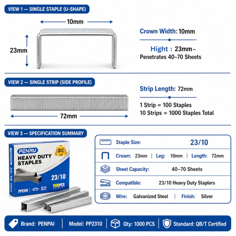 Penpai 23/10 Heavy Duty Staples – 1000 Count – 70-Sheet Capacity - 254M443 Pin 2310