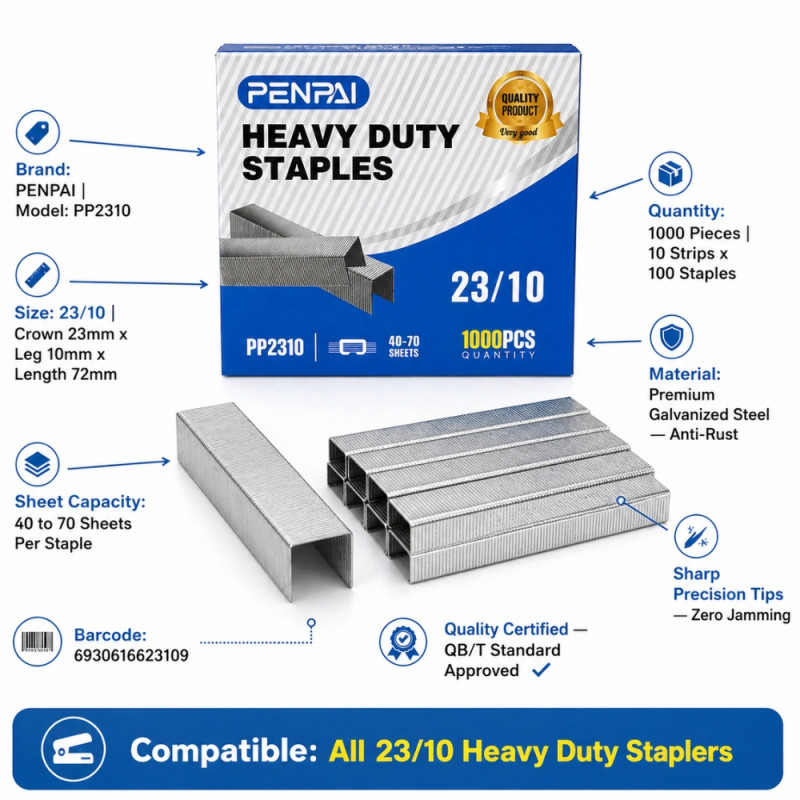 Penpai 23/10 Heavy Duty Staples – 1000 Count – 70-Sheet Capacity - 254M443 Pin 2310