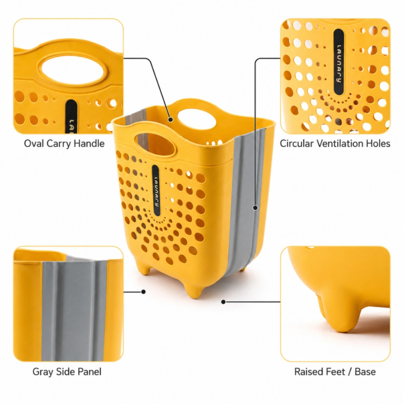 Quality Edge Laundry Basket Designed for Effortless Laundry &amp; Garment Care – Yellow (H-42, W-35, L-23 CM)
