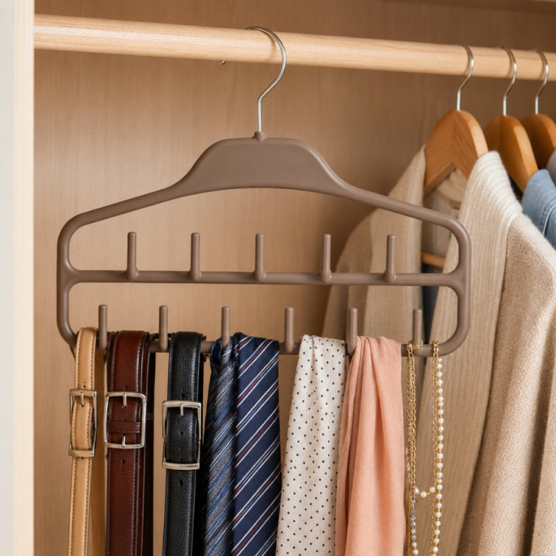 Closet Organizer with Hooks – Brown (Compact)
