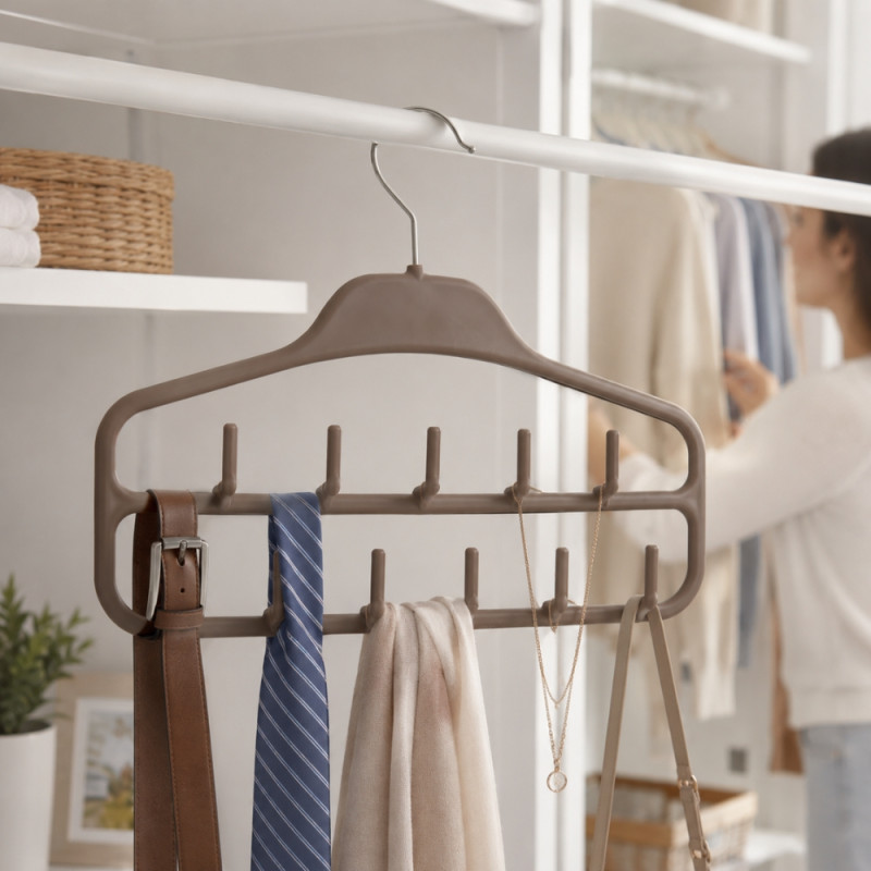 Closet Organizer with Hooks – Brown (Compact)
