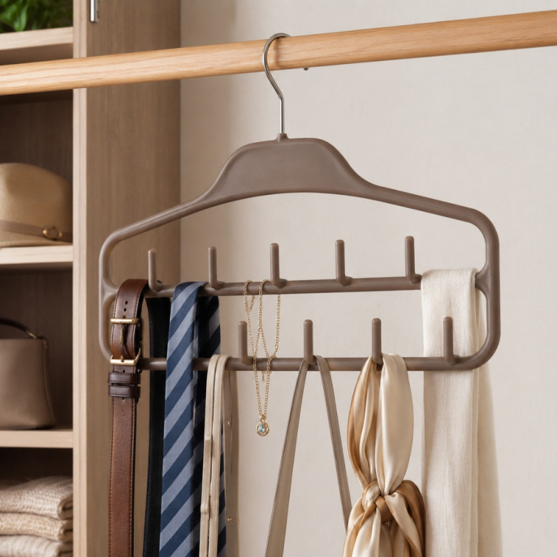 Closet Organizer with Hooks – Brown (Compact)
