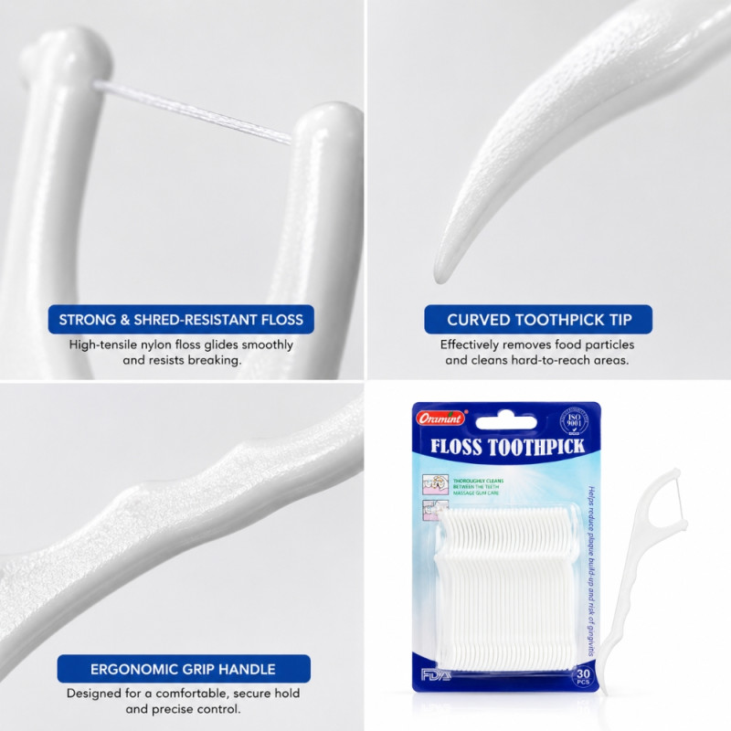 Eco-Conscious Oramint dental floss toothpick 30-pack card – White (30PCS)