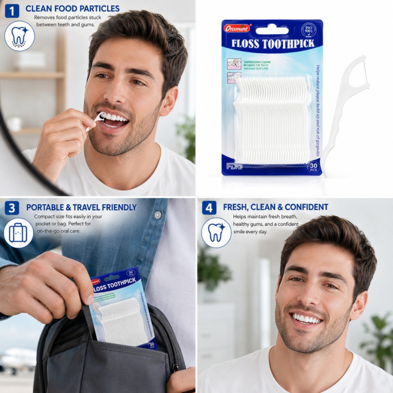 Eco-Conscious Oramint dental floss toothpick 30-pack card – White (30PCS)