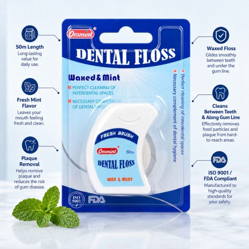 Oramint Mint Flavored Waxed Dental Floss – 50M – White