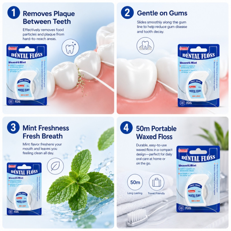 Oramint Mint Flavored Waxed Dental Floss – 50M – White