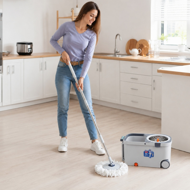 Pro Max Mop Set Designed for Home & Professional Cleaning – White (H-18.8, W-10, L-10 IN)
