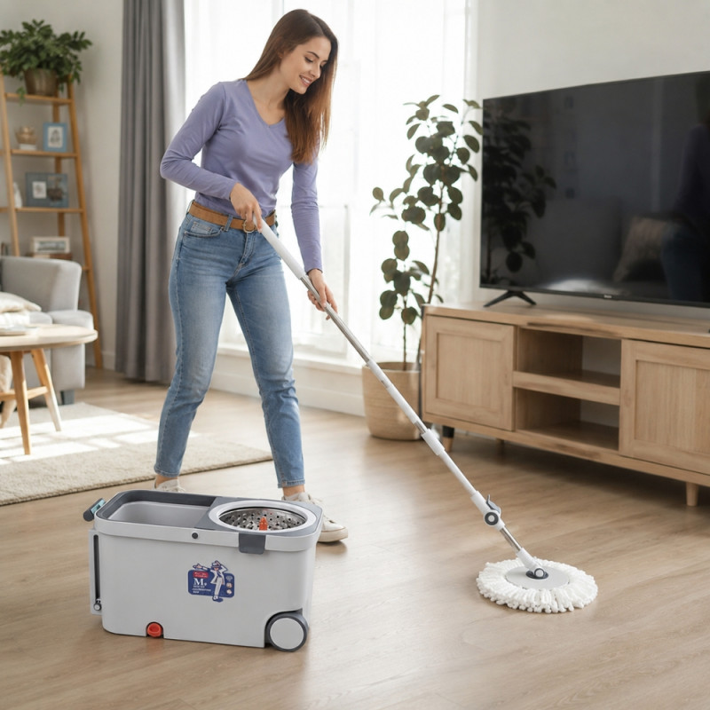 Pro Max Mop Set Designed for Home & Professional Cleaning – White (H-18.8, W-10, L-10 IN)