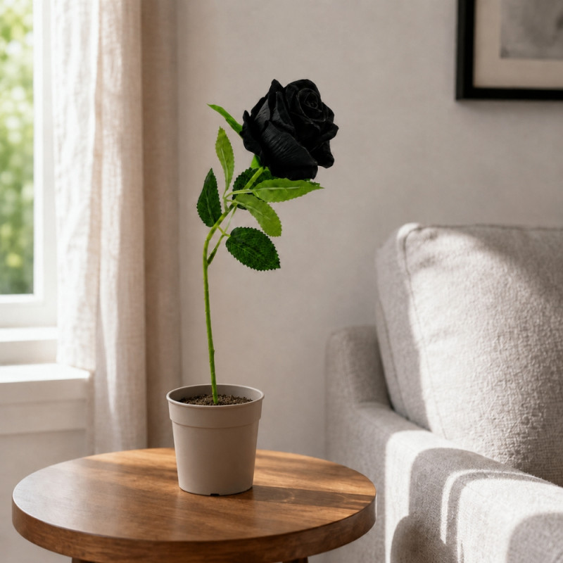 Elegant Black Artificial Rose – Classic Black