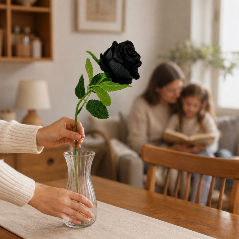 Elegant Black Artificial Rose – Classic Black