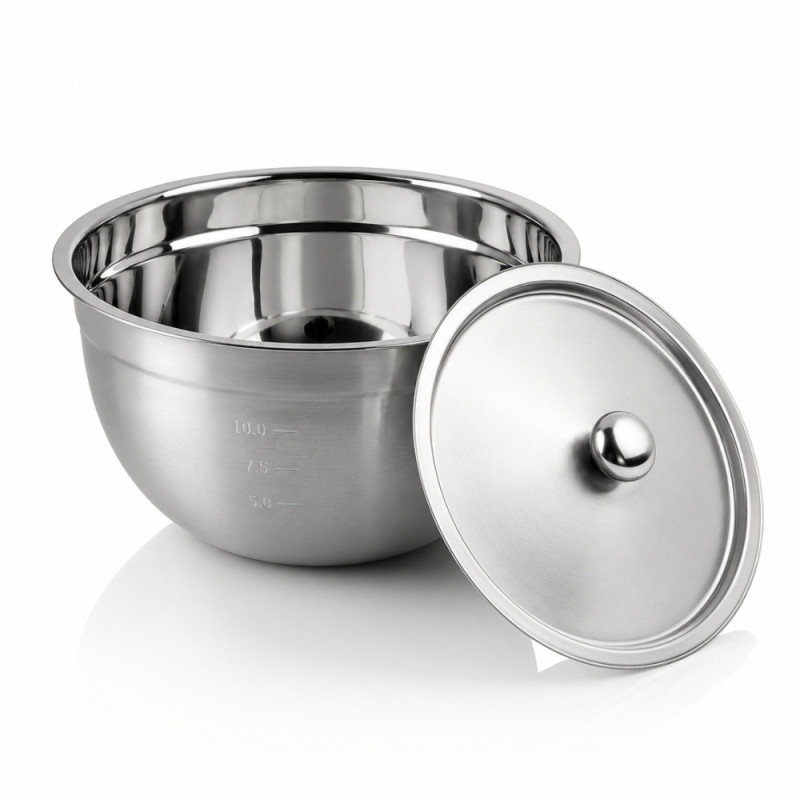 Stainless Steel Mixing Bowls with Measurement Markings & Lids – 17 x 24cm – Silver