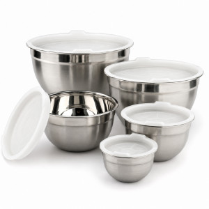 Stainless Steel Mixing Bowl Set with Lids – 4-Piece Nesting Set – Silver