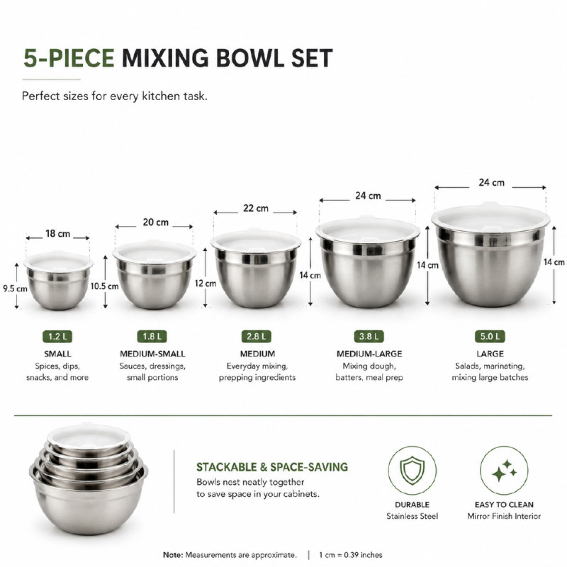 Stainless Steel Mixing Bowl Set with Lids – 4-Piece Nesting Set – Silver