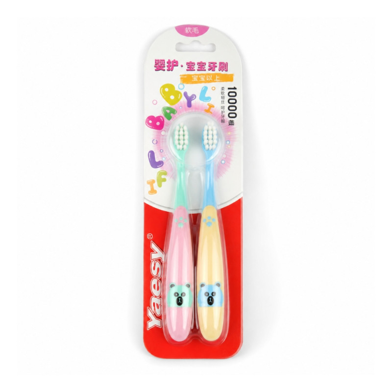 Questioning bear-themed 10000 nano bristle children's toothbrush set in pink and blue – Multi color (15cm)