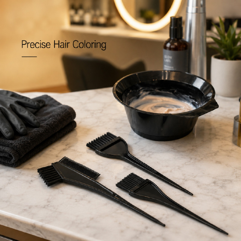 Sleek Professional 4-Piece Plastic Hair Color Dye Brush &amp; Mixing Bowl Set – Black
