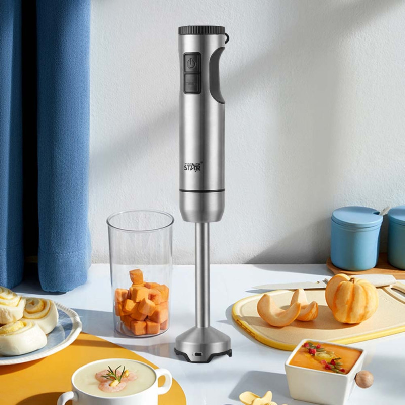 Professional High-Performance Hand Blender – Sleek Silver for Soups & Smoothies (39cm)