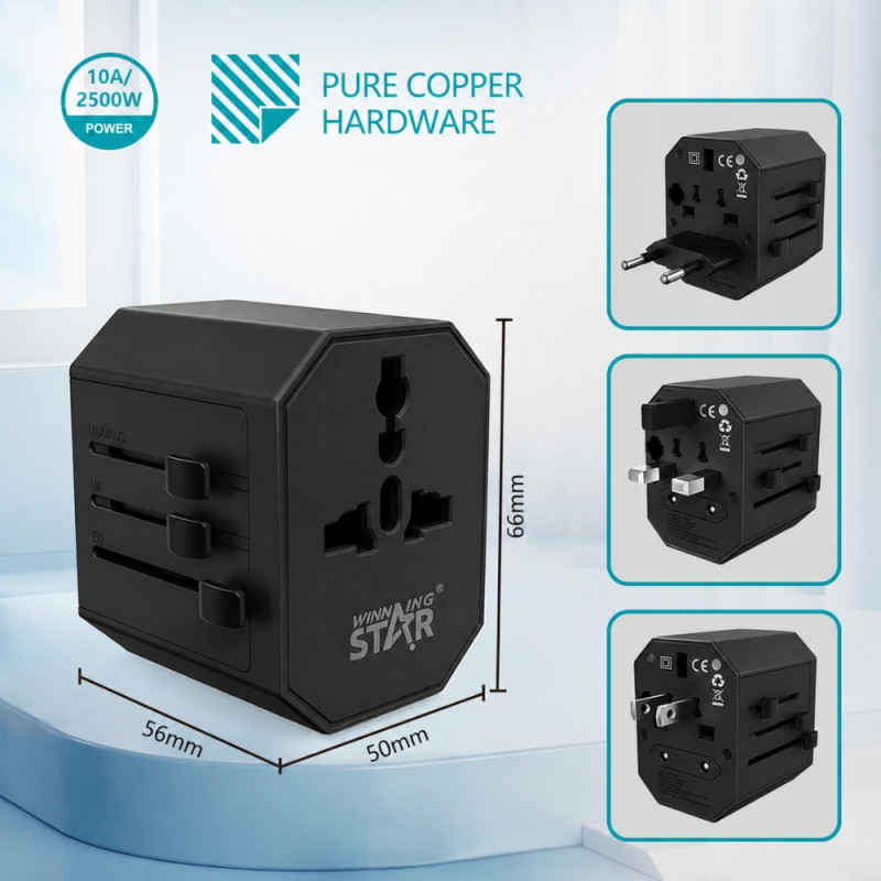 5-in-1 Multi-Universal Travel Adapter – USB-C & Triple USB-A Ports