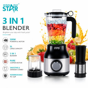 High-Performance Winning Star ST-5994 3-in-1 blender with a stainless steel and black finish – Black & White (43.5 x 15cm)