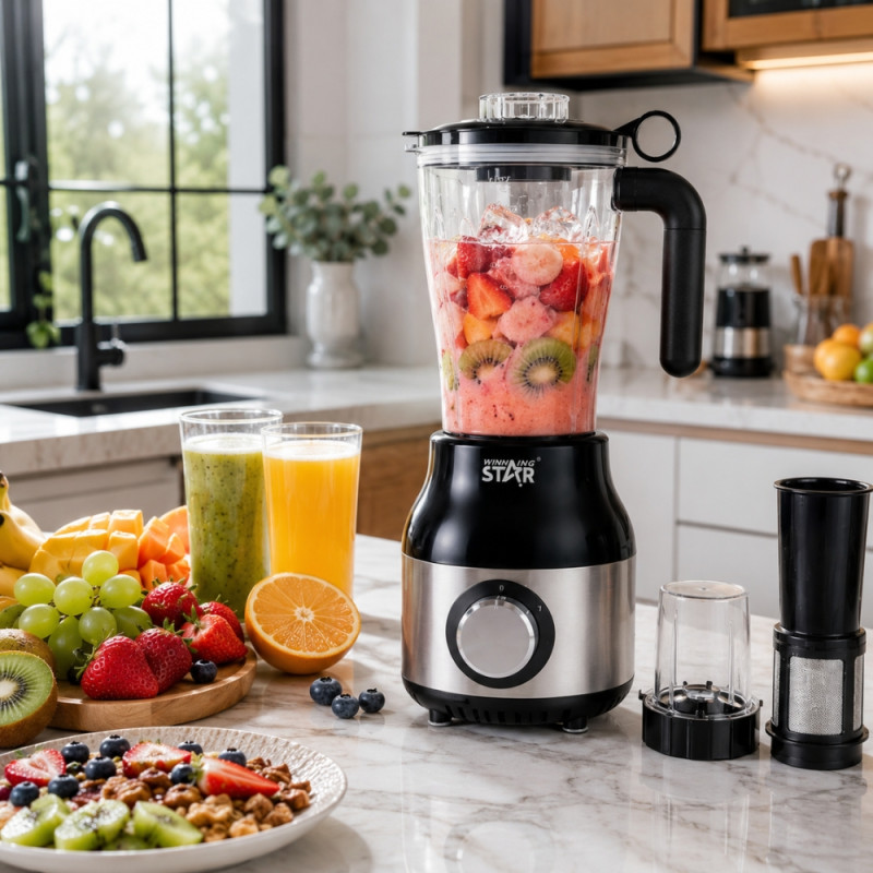 High-Performance Winning Star ST-5994 3-in-1 blender with a stainless steel and black finish – Black &; White (43.5 x 15cm)