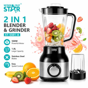 Reliable Winning Star ST-5501-A blender and grinder set, a 500W kitchen appliance featured – Black & Silver (41 x 14.5cm)