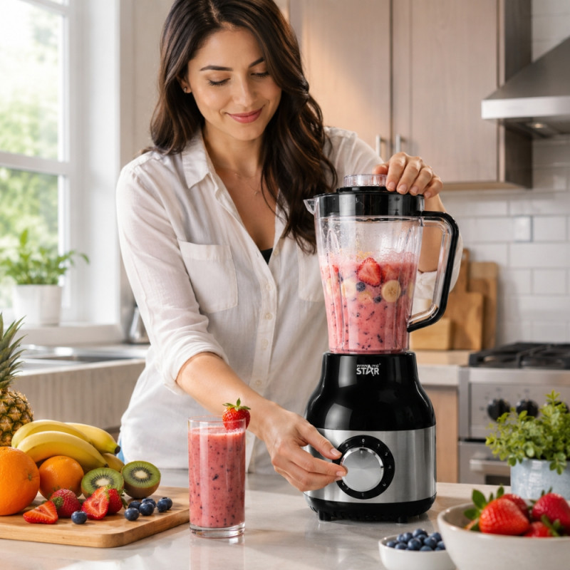 Reliable Winning Star ST-5501-A blender and grinder set, a 500W kitchen appliance featured – Black &amp; Silver (41 x 14.5cm)