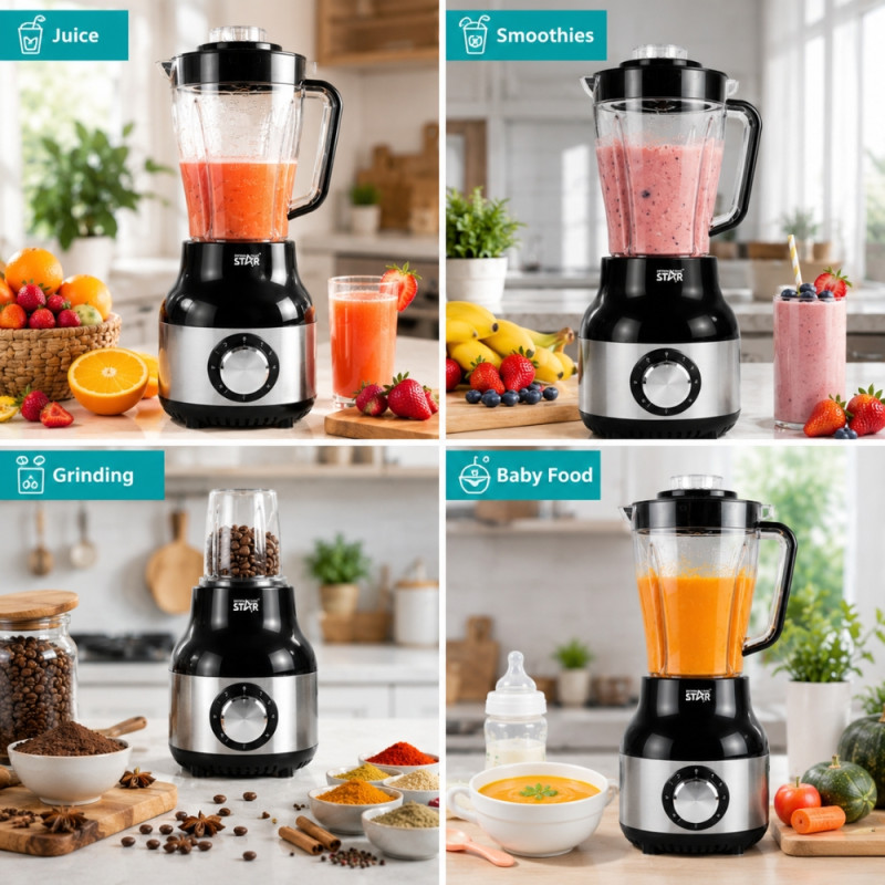 Reliable Winning Star ST-5501-A blender and grinder set, a 500W kitchen appliance featured – Black &amp; Silver (41 x 14.5cm)