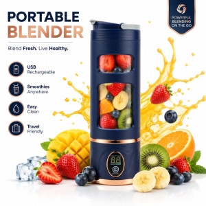 Inclusive generic rechargeable portable blender frequently marketed for making smoothies and juices on the go – blue (24.5 x 8cm)